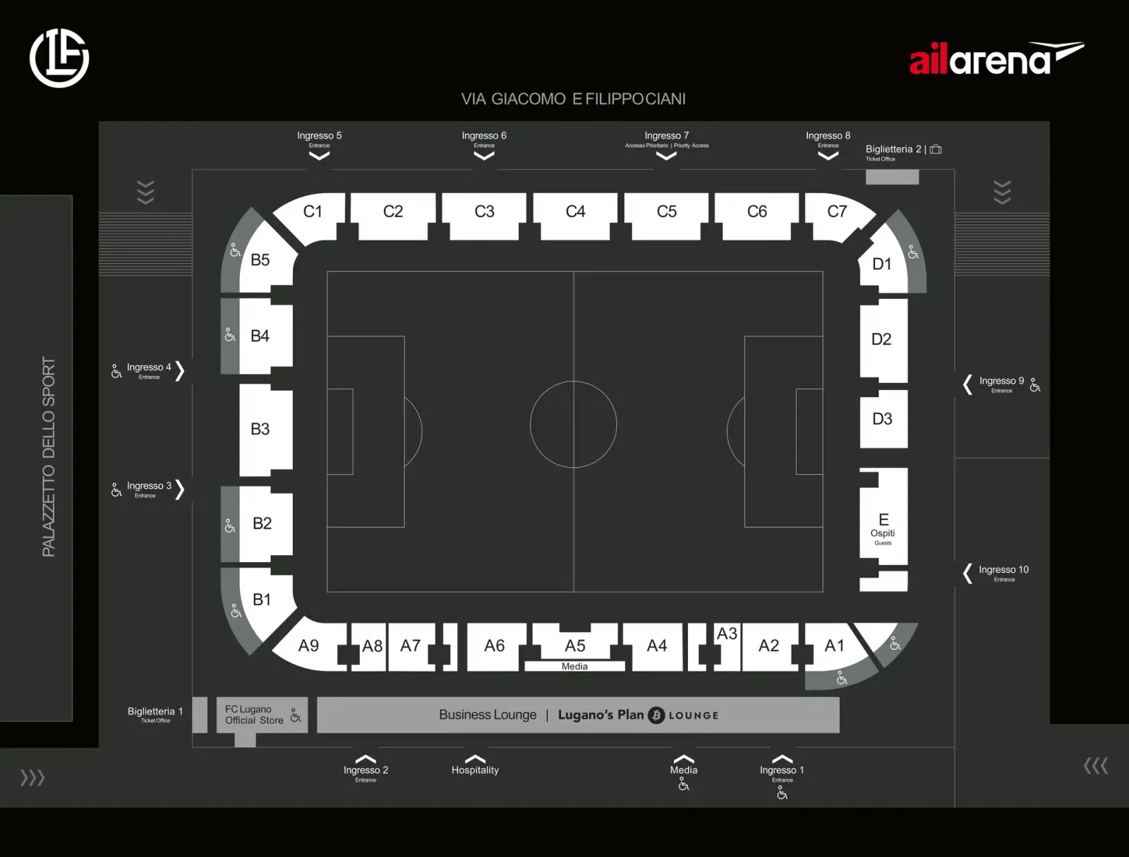 Plan du stade — AIL Arena, Lugano, Suisse