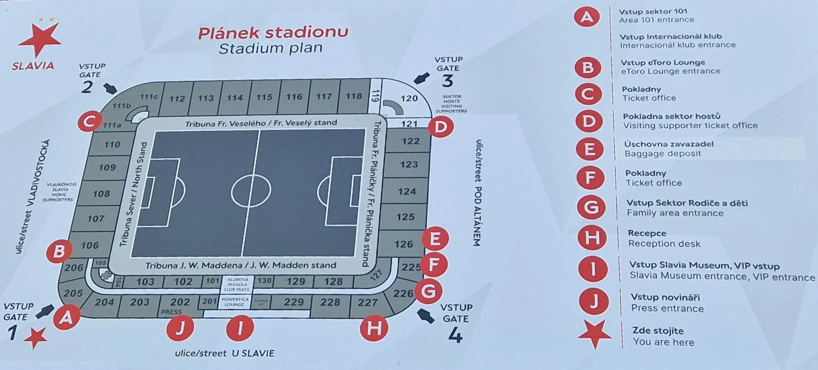 Plan du stade — Eden Arena (Fortuna Arena), Prague (Praha), République tchèque