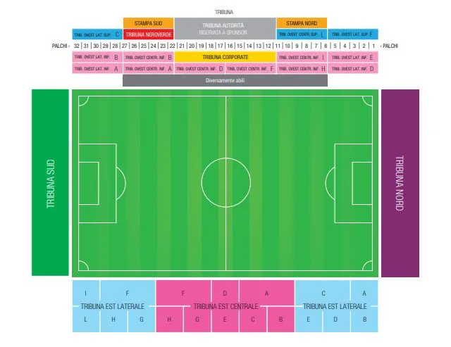 Stadium map — Mapei Stadium-Città del Tricolore, Reggio d'Émilie, Italie