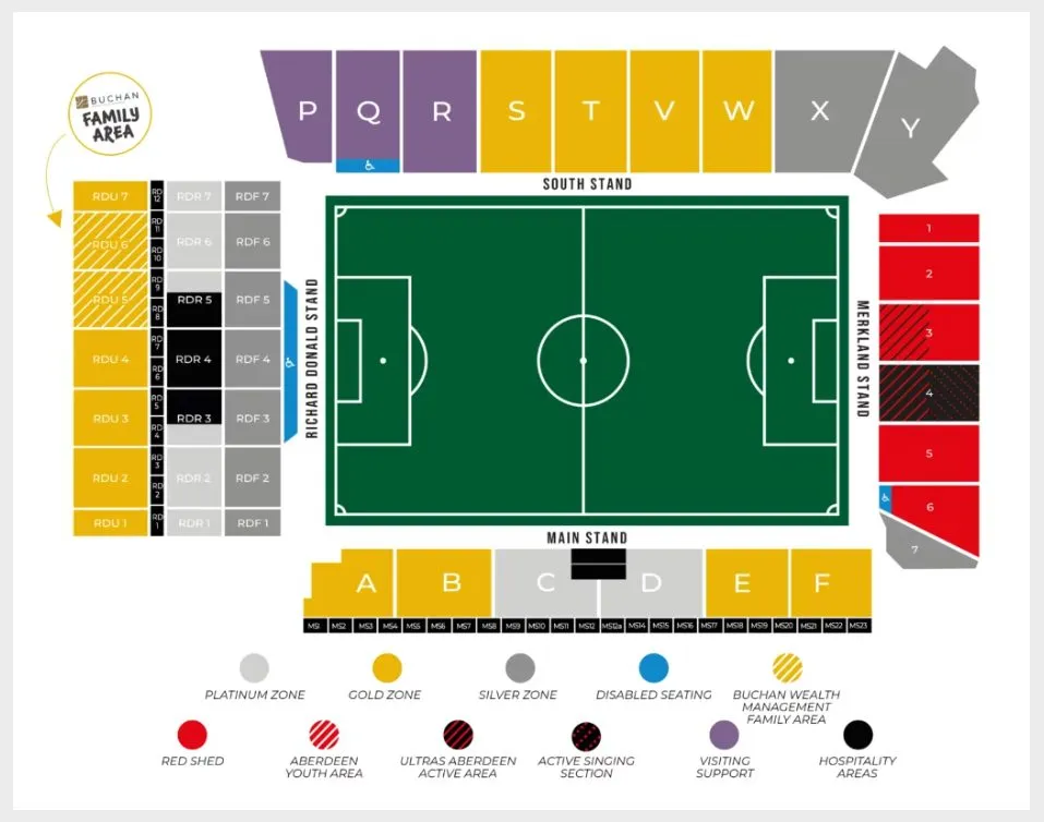 Stadium map — Pittodrie Stadium, Aberdeen, Royaume-Uni