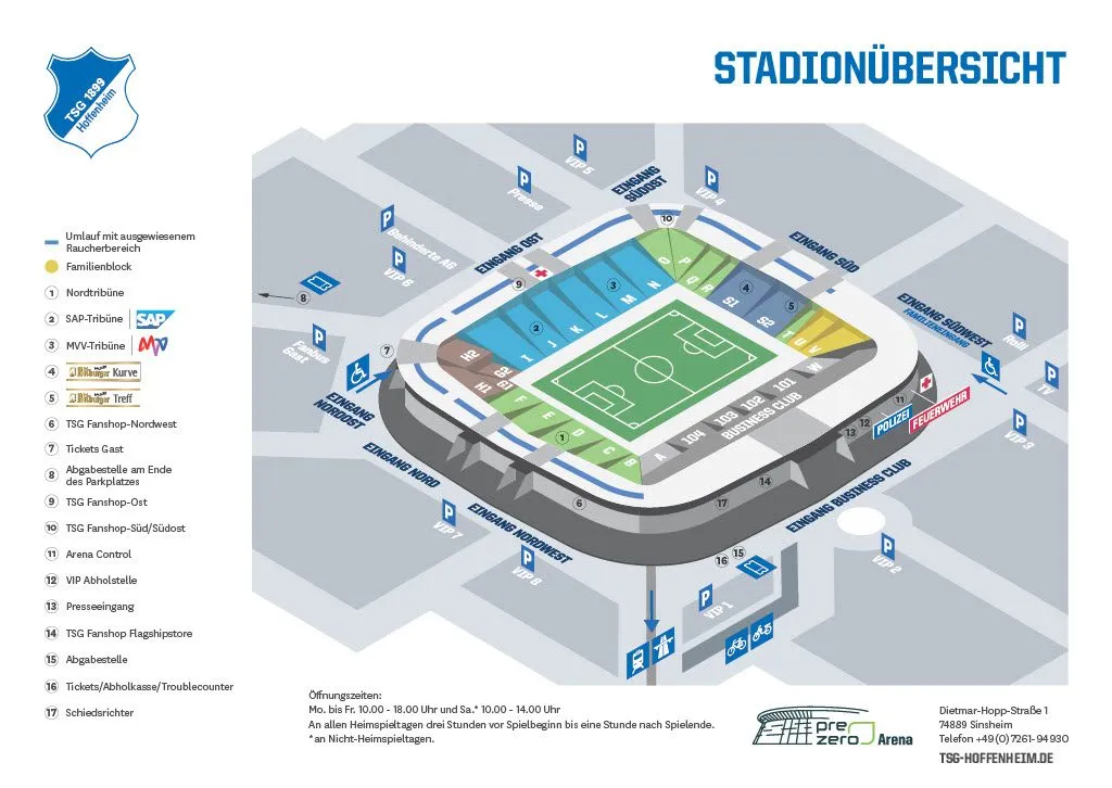 Stadium map — SNP Arena (PreZero Arena), Sinsheim Hoffenheim, Allemagne