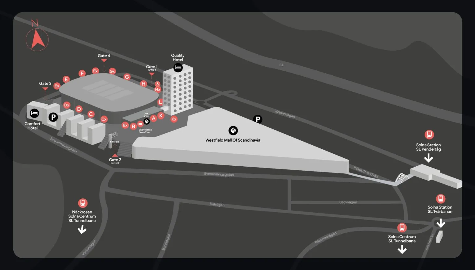 Plan du stade — Strawberry Arena (Friends Arena), Solna, Suède