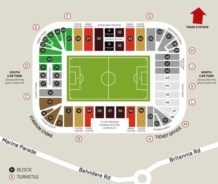 Plan du stade — St Mary's Stadium, Southampton, Royaume-Uni