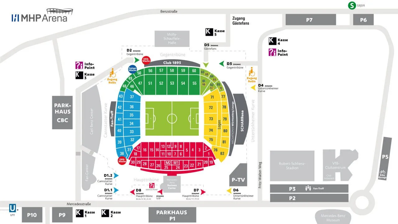 Plan du stade — MHPArena (Neckarstadion / Stuttgart Arena), Stuttgart, Allemagne