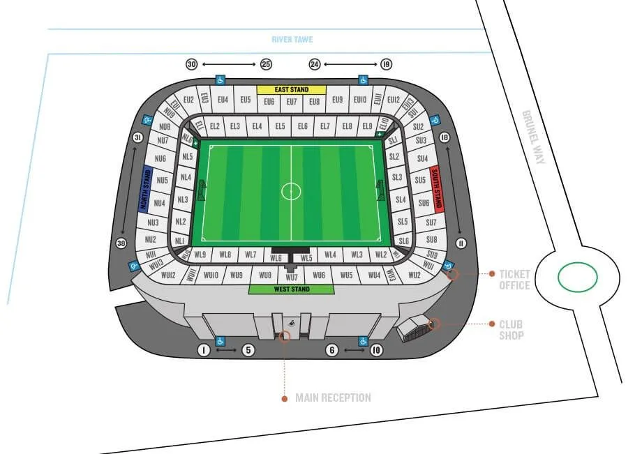 Stadium map — Liberty Stadium, Swansea, Royaume-Uni