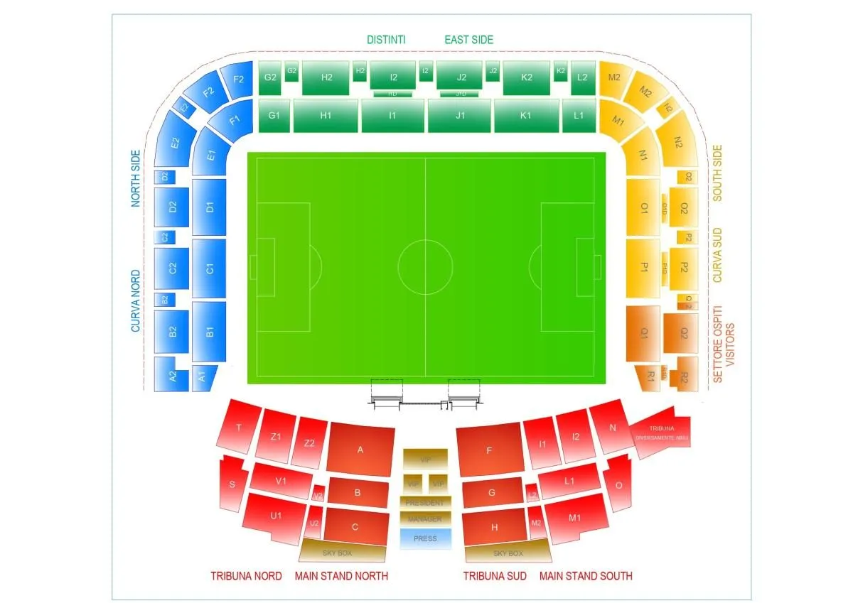Stadium map — Bluenergy Stadium (Stadio Friuli), Udine, Italie