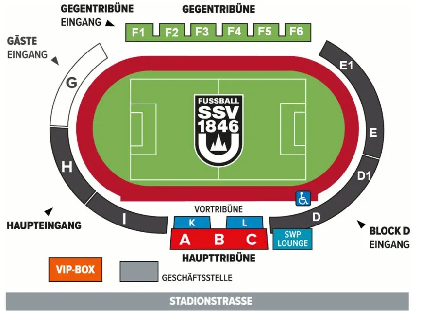 Plan du stade — Donaustadion, Ulm, Allemagne