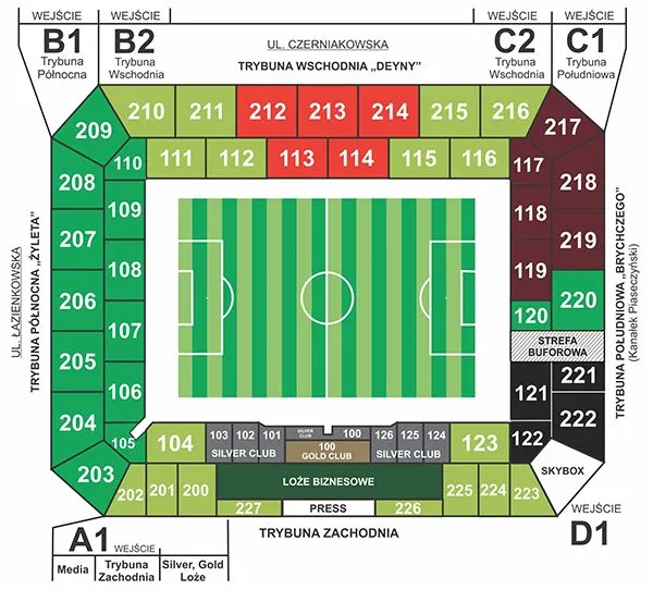 Plan du stade — Stadion Miejski Legia Warszawa im. Marszałka J. Piłsudskiego (Stade de l'armée polonaise ), Warsaw (Varsovie), Pologne