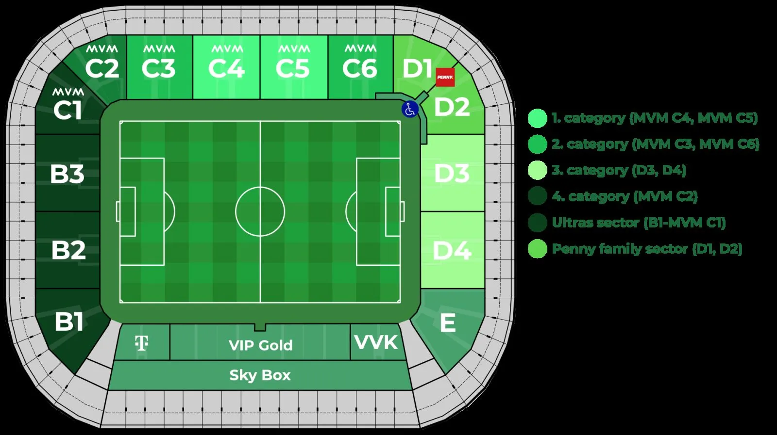 Plan du stade — Groupama Aréna, Budapest, Hongrie