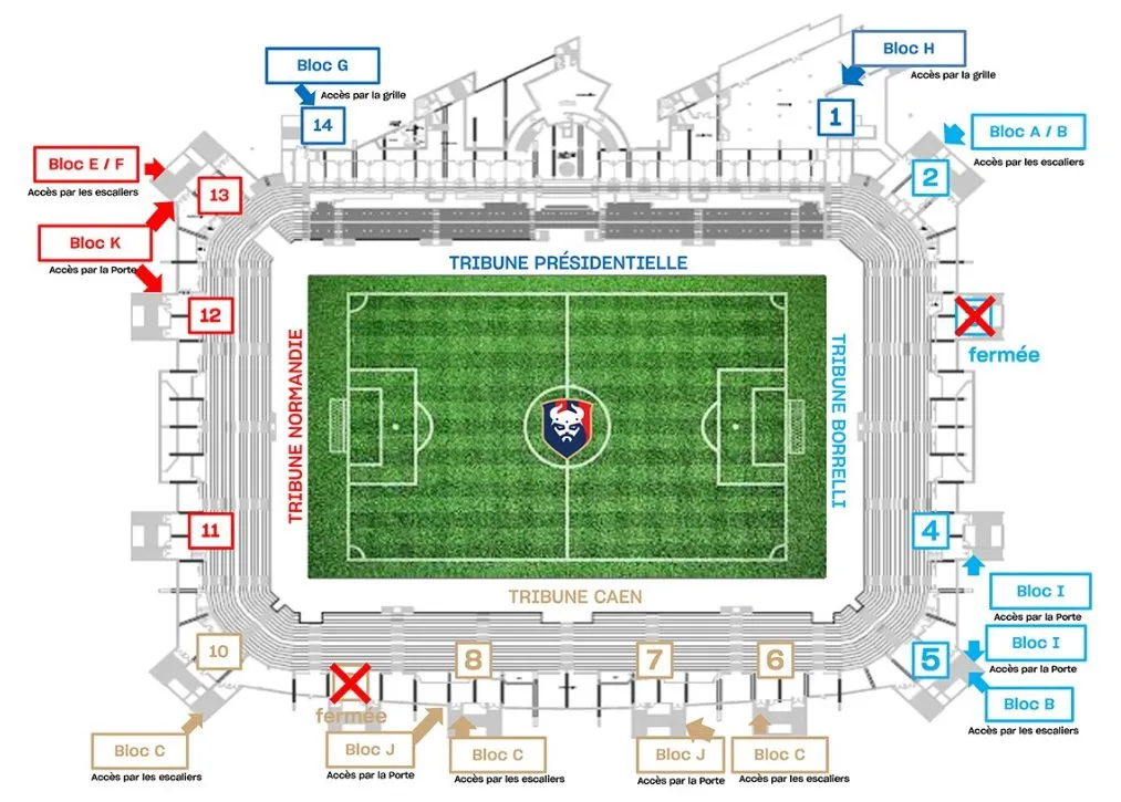 Plan du stade — Stade Michel-d'Ornano, Caen, France