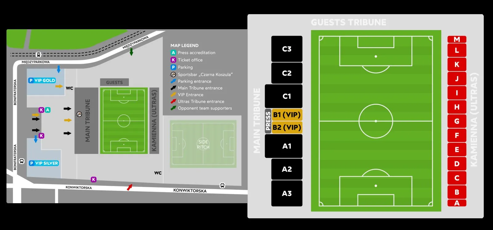 Stadium map — Stade Polonia Warszawa - Général Kazimierz Sosnkowski, Warszawa (Varsovie), Pologne