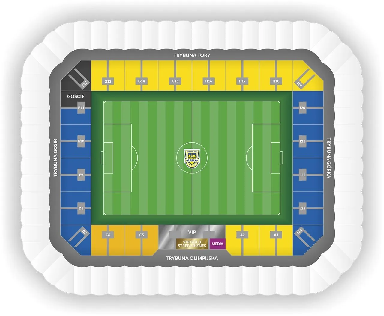 Stadium map — Stadion GOSiR / Stade municipal de Gdynia, Gdynia, Pologne