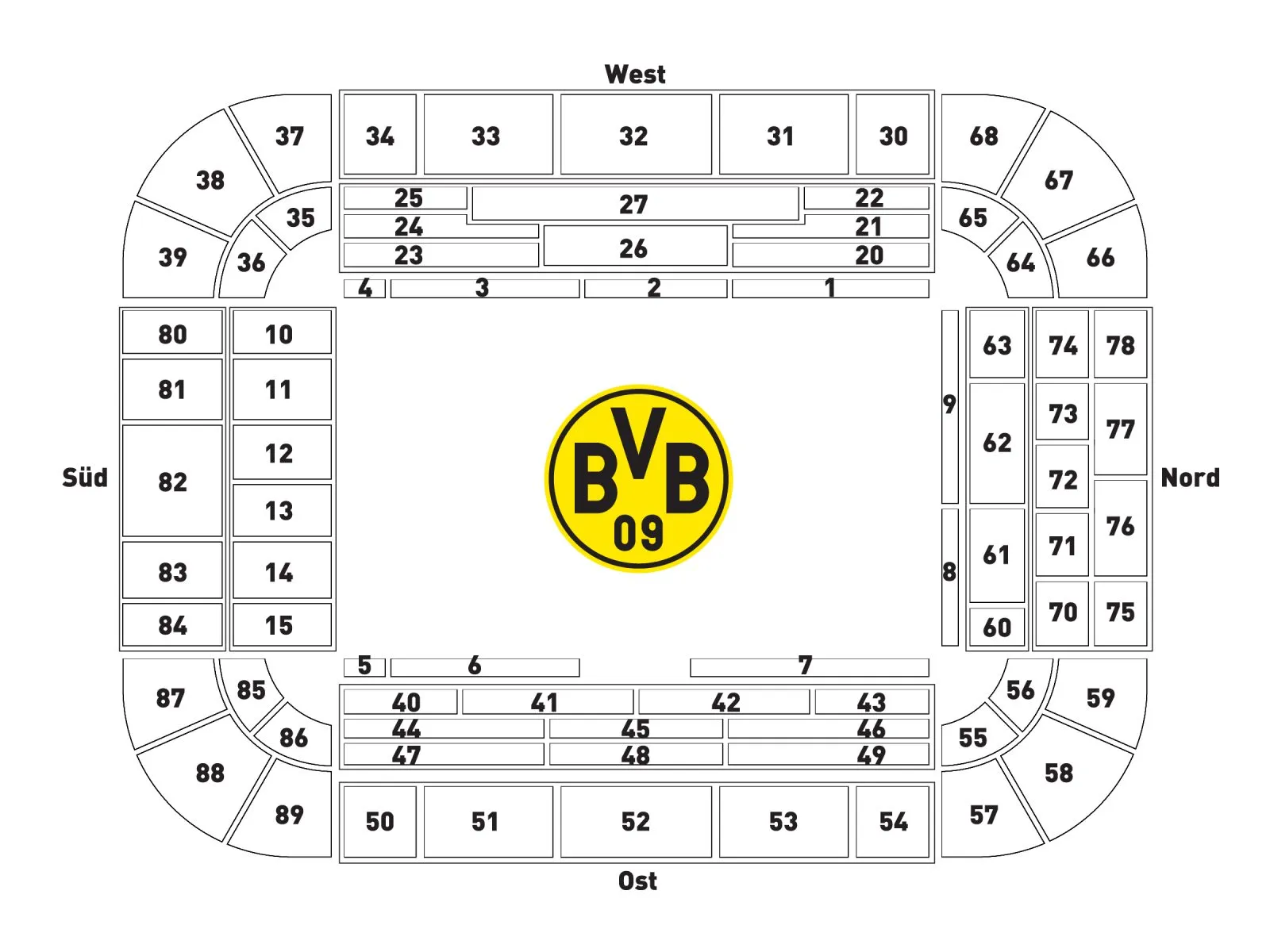 Plan du stade — Signal Iduna Park (BVB Stadion Dortmund), Dortmund, Allemagne