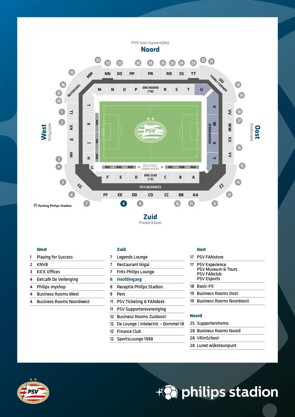 Plan du stade — Philips Stadion, Eindhoven, Pays-Bas