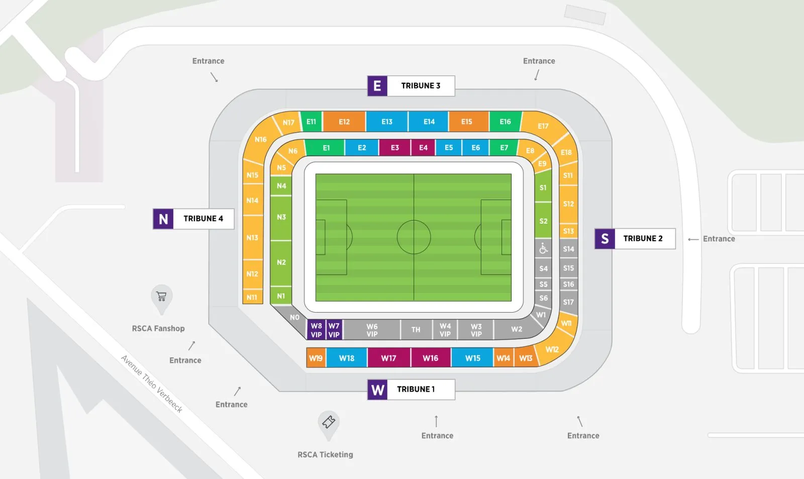 Stadium map — Lotto Park, Anderlecht, Belgique