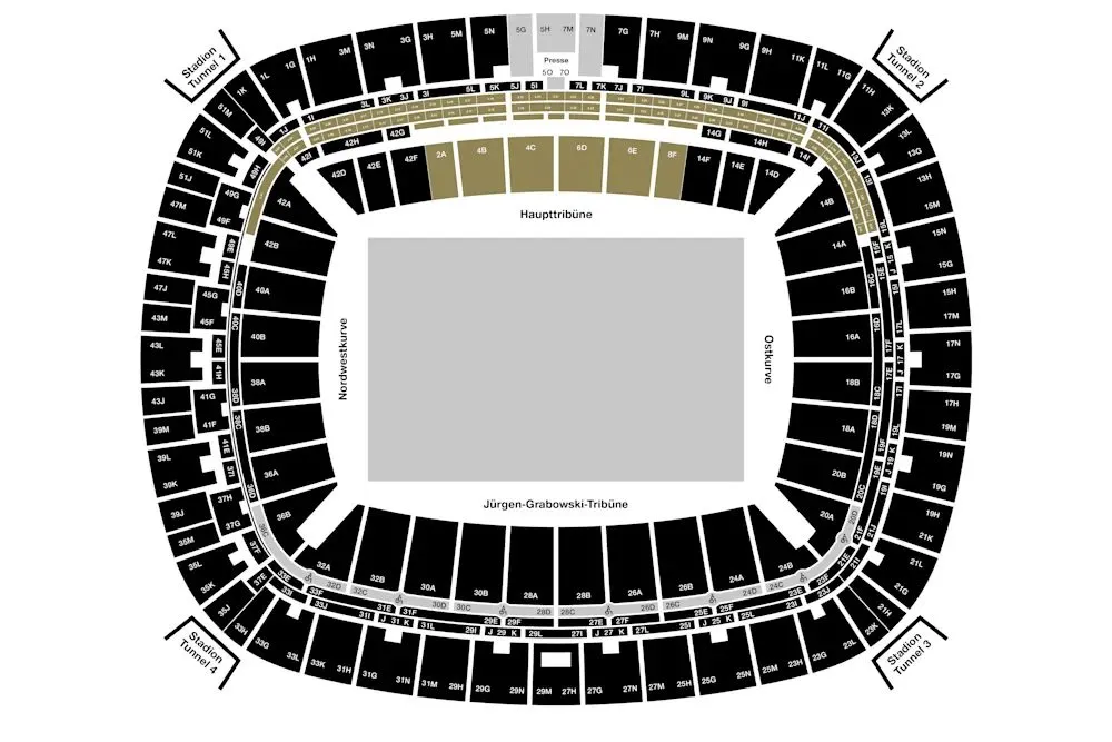 Plan du stade — Deutsche Bank Park (Frankfurt Arena), Frankfurt am Main (Francfort), Allemagne