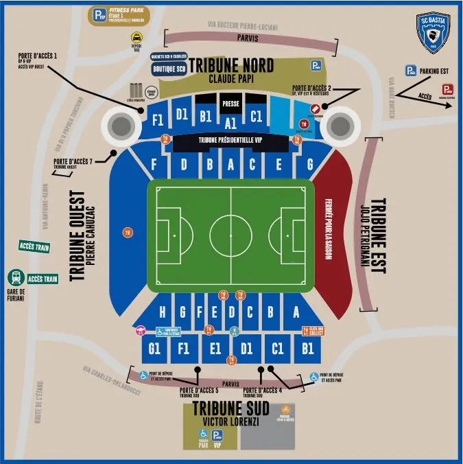 Stadium map — Stade Armand-Cesari Stade de Furiani, Furiani (Bastia), France