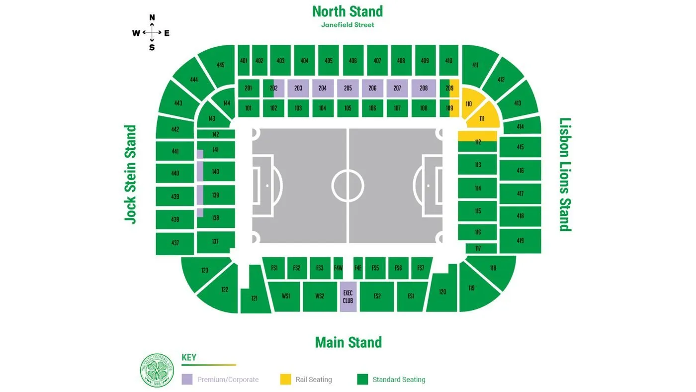 Plan du stade — Celtic Park, Glasgow, Royaume-Uni
