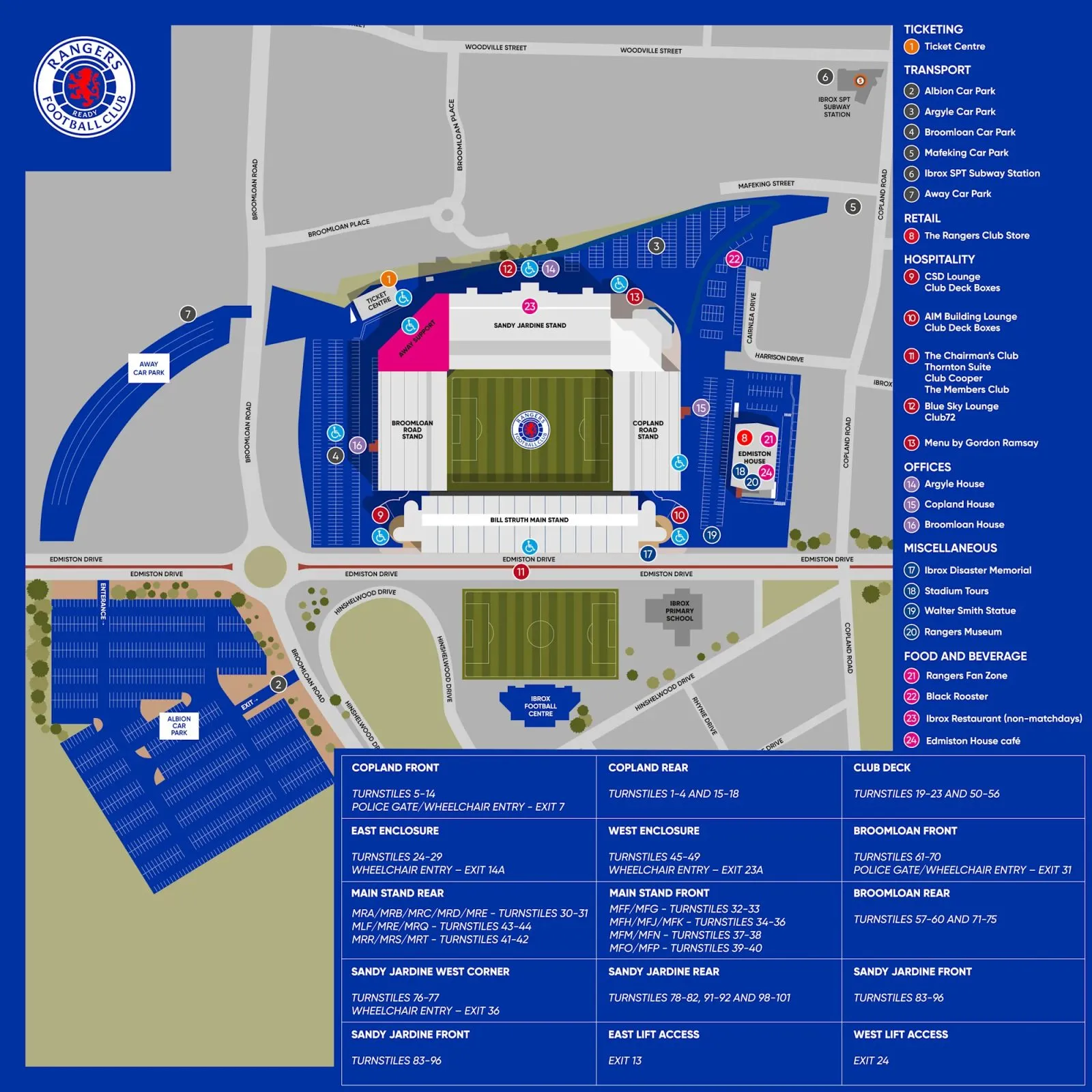 Plan du stade — Ibrox Stadium, Glasgow, Royaume-Uni