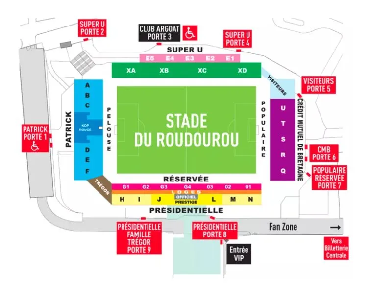 Stadium map — Stade de Roudourou, Guingamp, France