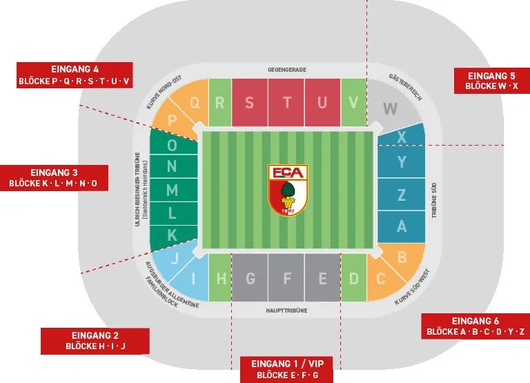 Stadium map — WWK Arena, Augsbourg, Allemagne
