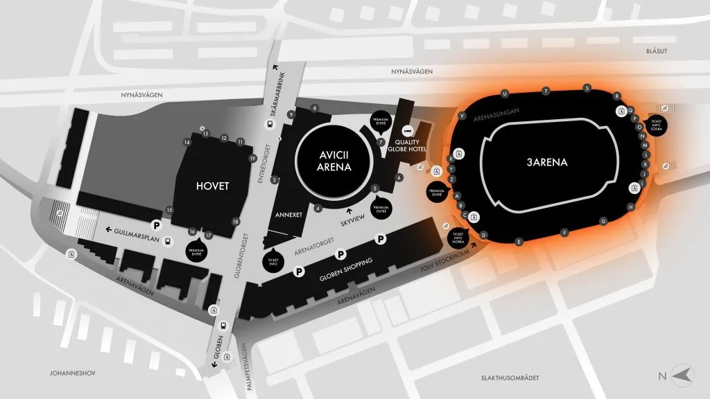 Stadium map — 3Arena (Tele2 Arena), Johanneshov (Stockholm), Suède