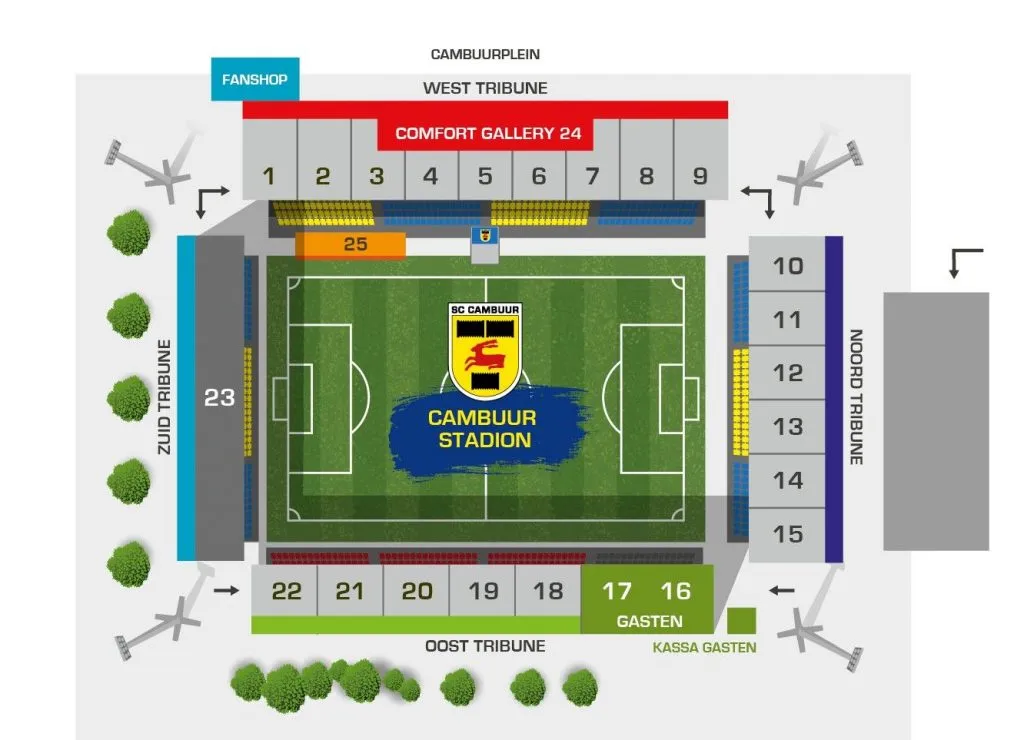Stadium map — Cambuur Stadion, Leeuwarden, Pays-Bas