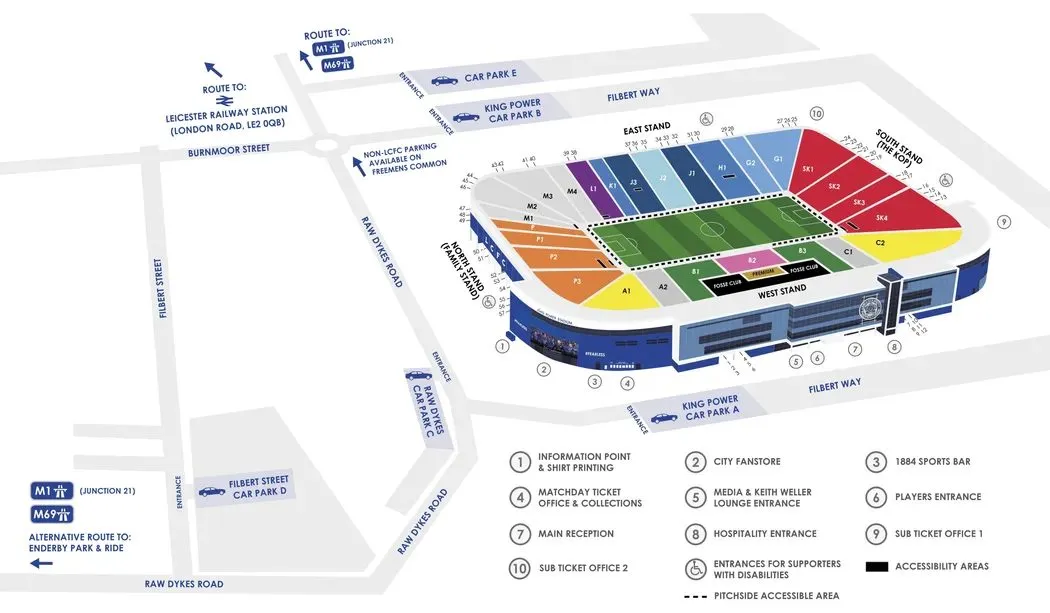 Stadium map — King Power Stadium, Leicester, Royaume-Uni