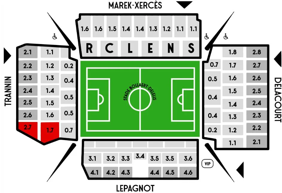 Plan du stade — Stade Bollaert-Delelis, Lens, France