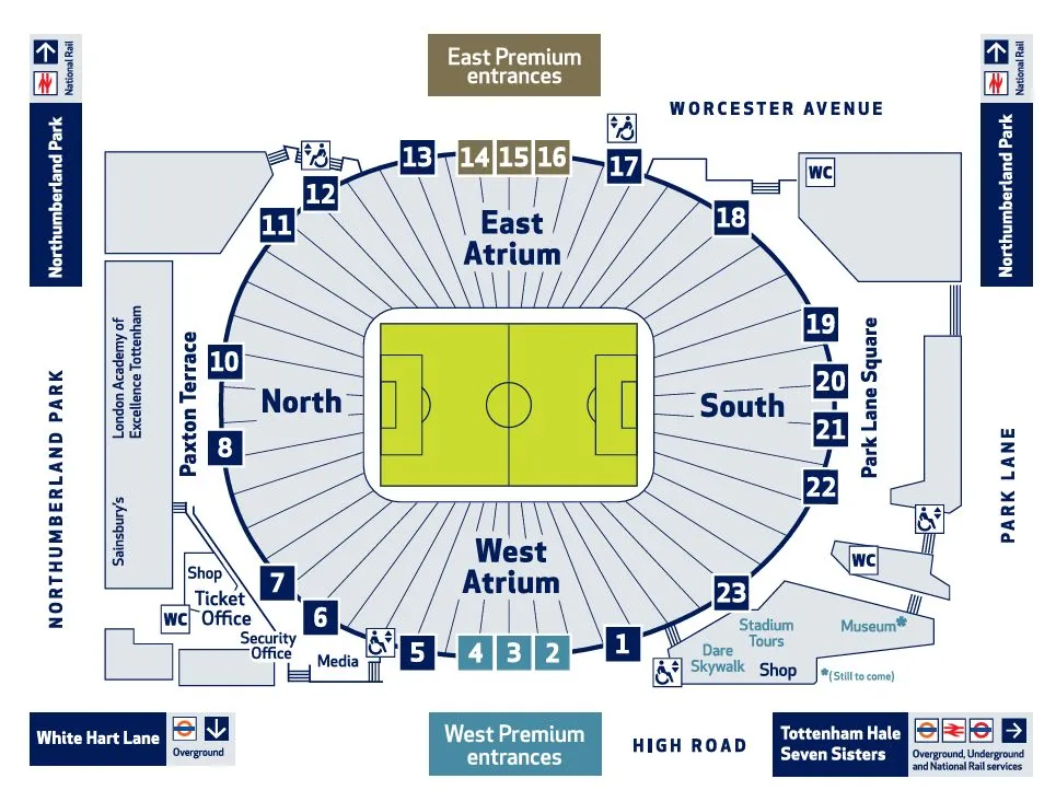 Plan du stade — Tottenham Hotspur Stadium, Londres, Royaume-Uni