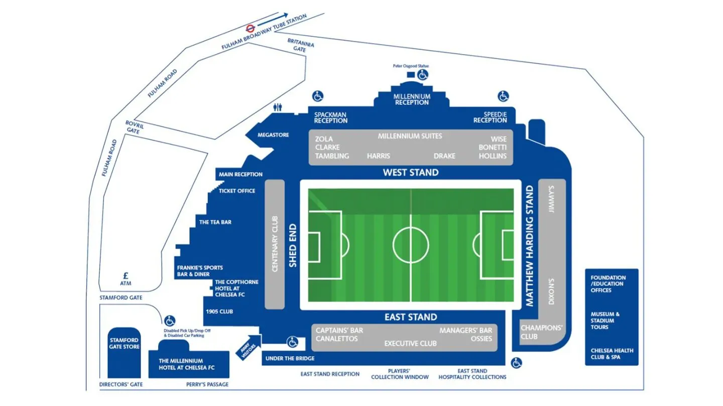 Plan du stade — Stamford Bridge, Londres ( Chelsea ), Royaume-Uni