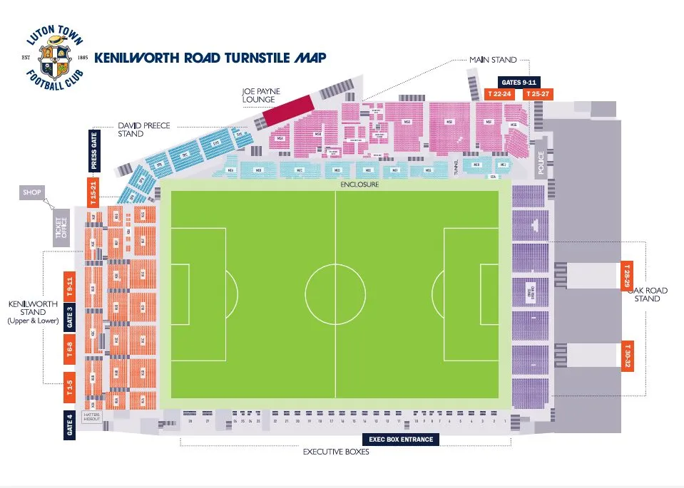 Stadium map — Kenilworth Road Stadium, Luton, Royaume-Uni