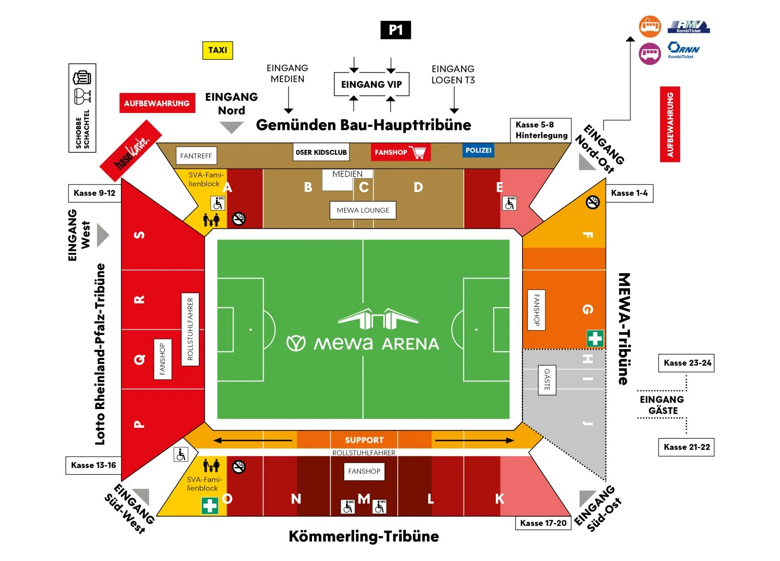 Stadium map — MEWA ARENA ( OPEL ARENA), Mainz (Mayence), Allemagne