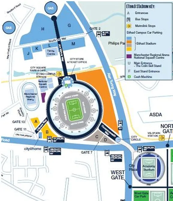 Stadium map — Etihad Stadium, Manchester, Royaume-Uni