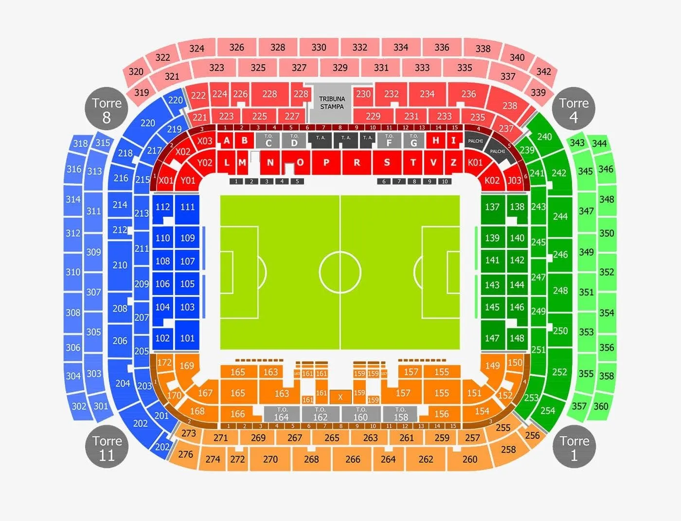 Plan du stade — San Siro / Giuseppe Meazza, Milano, Italie