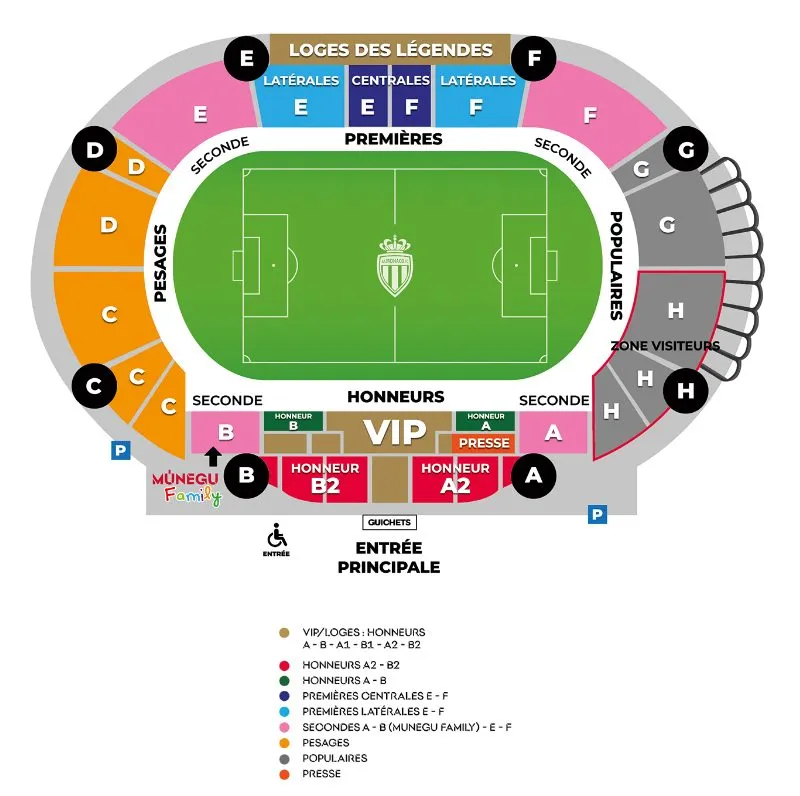 Plan du stade — Stade Louis II, Monaco, France