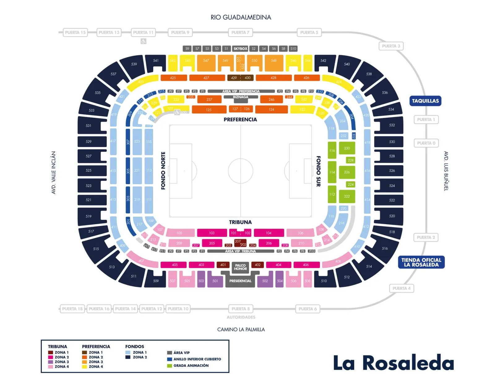 Stadium map — La Rosaleda stadium, Málaga, Espagne