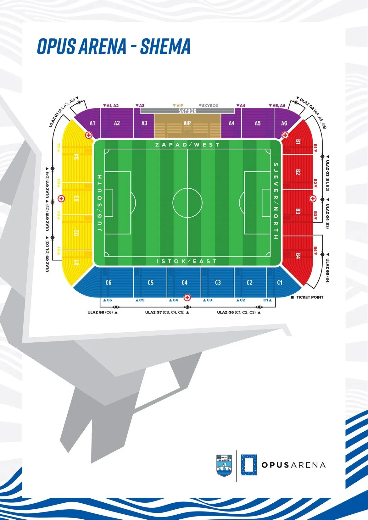 Stadium map — Stadion Gradski vrt, Osijek, Croatie